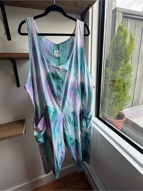 Teal and Pink Tie-Dye Casual Romper